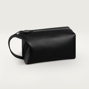 Small toiletry bag, Losange  Grained black calfskin, palladium finish and enamel
