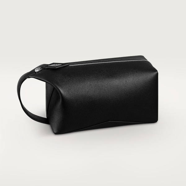 Cartier Losange系列小号款洗漱包 黑色粒纹小牛皮，镀钯饰面，珐琅