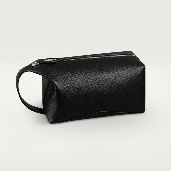 Small toiletry bag, Losange  Grained black calfskin, palladium finish and enamel