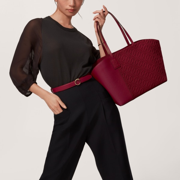 Tote bag, C de Cartier Cherry red textured calfskin and embroidery, golden finish