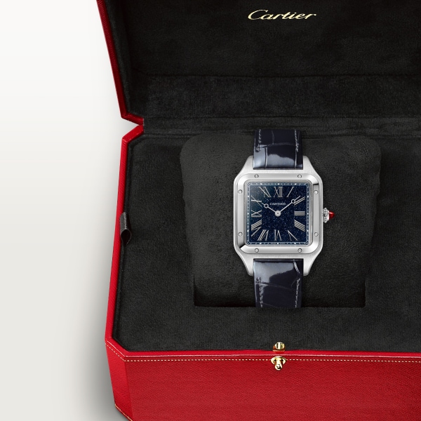 Santos-Dumont watch Large model, manual movement, platinum, leather