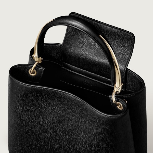 Small model handle bag, Panthère Double de Cartier Grained black calfskin