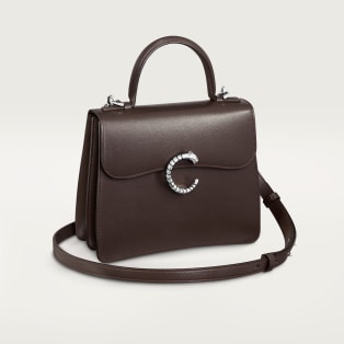 Top handle bag small model, Panthère de Cartier Tonka brown calfskin, palladium finish, zebra motif