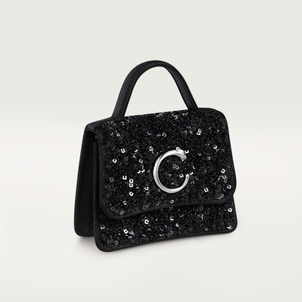 Micro model chain bag, Panthère de Cartier Black sequins on a recycled ECONYL® nylon base, palladium finish