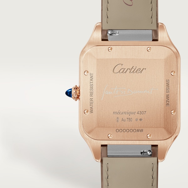 Santos-Dumont watch Extra-large model, manual mechanical movement, rose gold, leather
