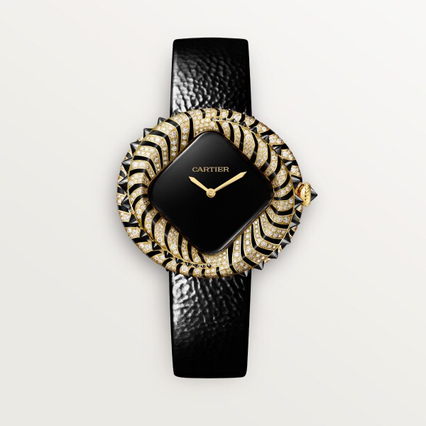 CRHPI01615 Animal Jewelry watch Quartz movement yellow gold black spinels diamonds leather Cartier