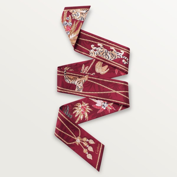 Bandeau, Jewellery Palm Trees Raspberry-coloured silk twill