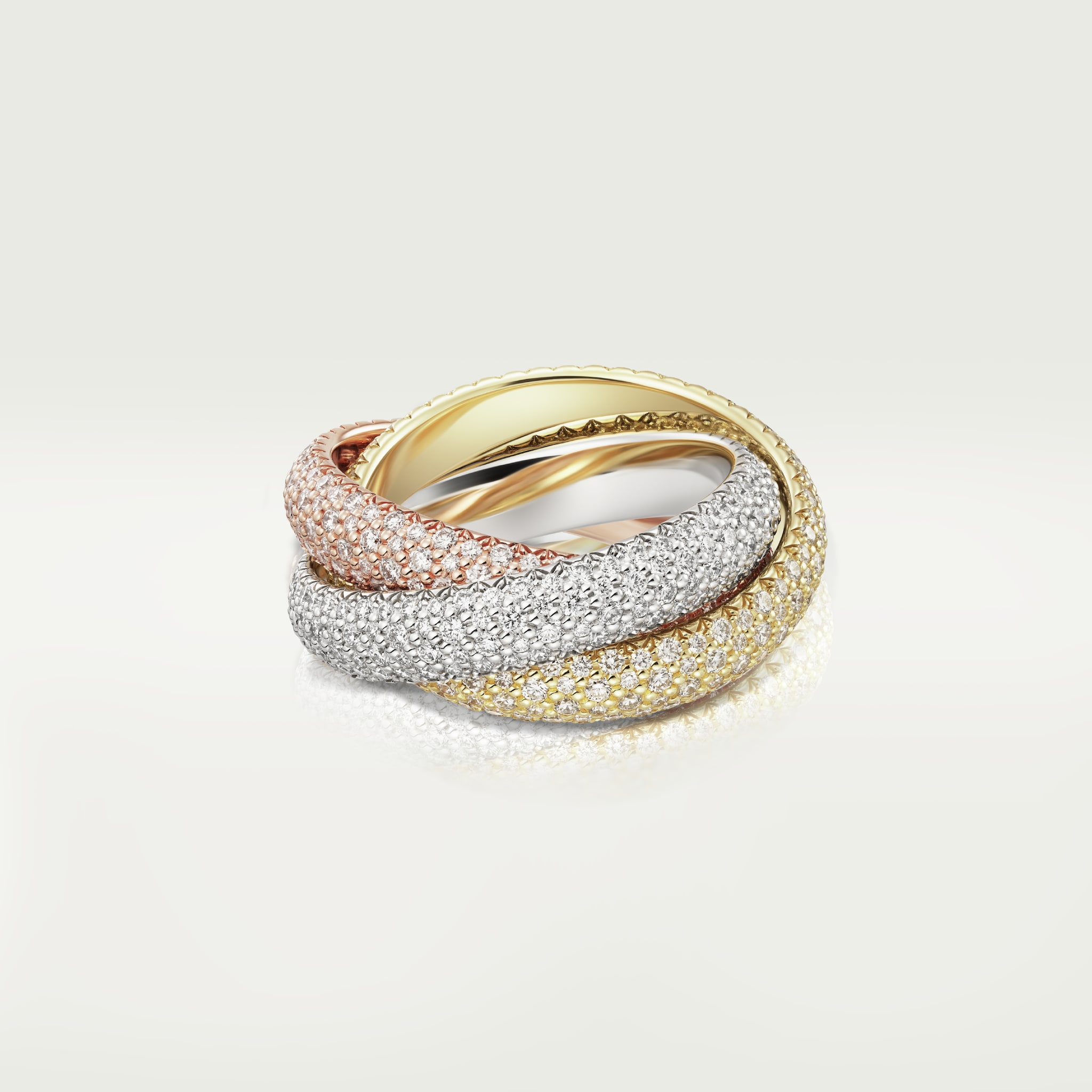 Trinity ring, large model, pavedWhite gold, yellow gold, rose gold, diamonds