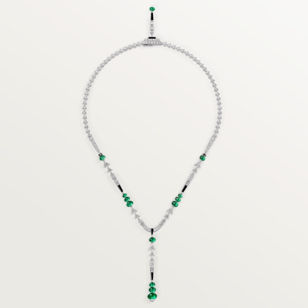 En Équilibre necklace, emerald, paved White gold, onyx, emeralds, diamonds