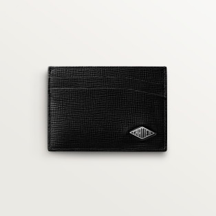 Card holder, Losange Grained black calfskin, black enamel and palladium finish