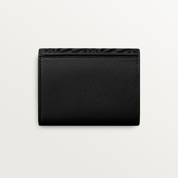 Mini wallet, C de Cartier Black textured calfskin, embroidery, golden finish