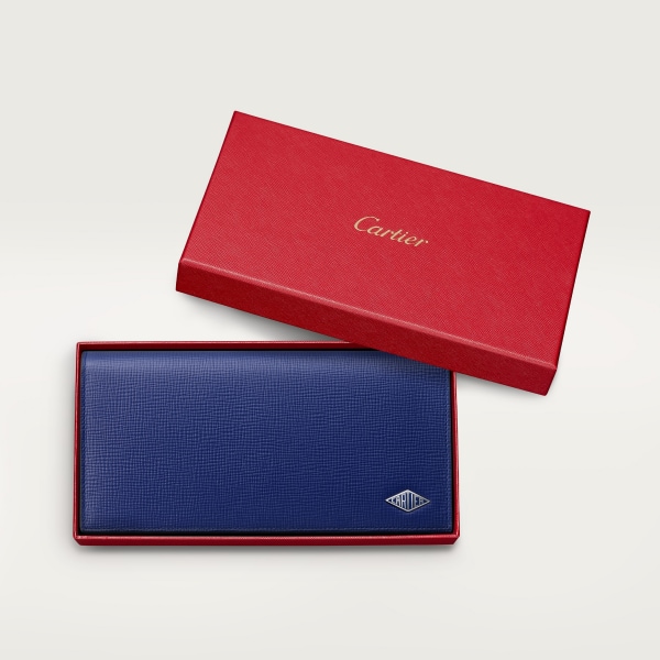 International wallet with zip, Cartier Losange Ink-coloured grained calfskin, palladium finish and ink-coloured enamel