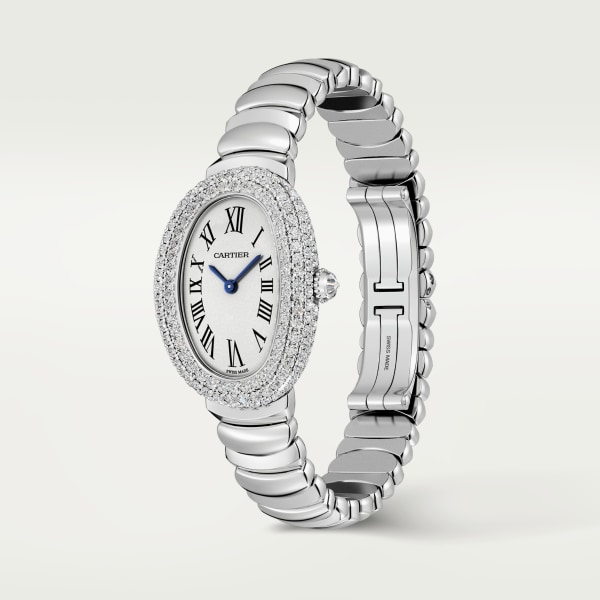 Baignoire watch Small model, quartz movement, white gold, diamonds