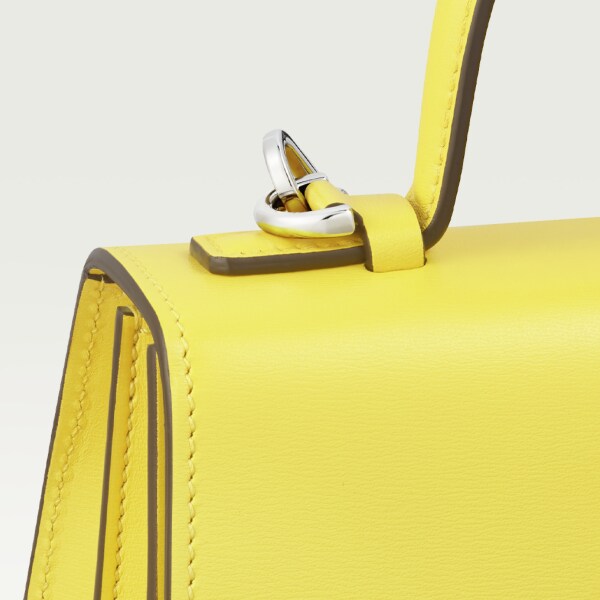Panthère de Cartier bag, Top handle bag Yellow calfskin, palladium finish and black enamel