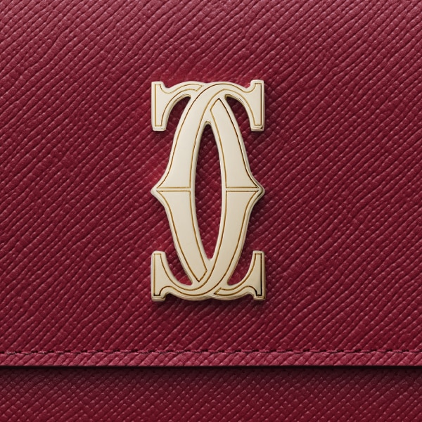 International wallet with flap, C de Cartier Cherry red textured calfskin, golden finish