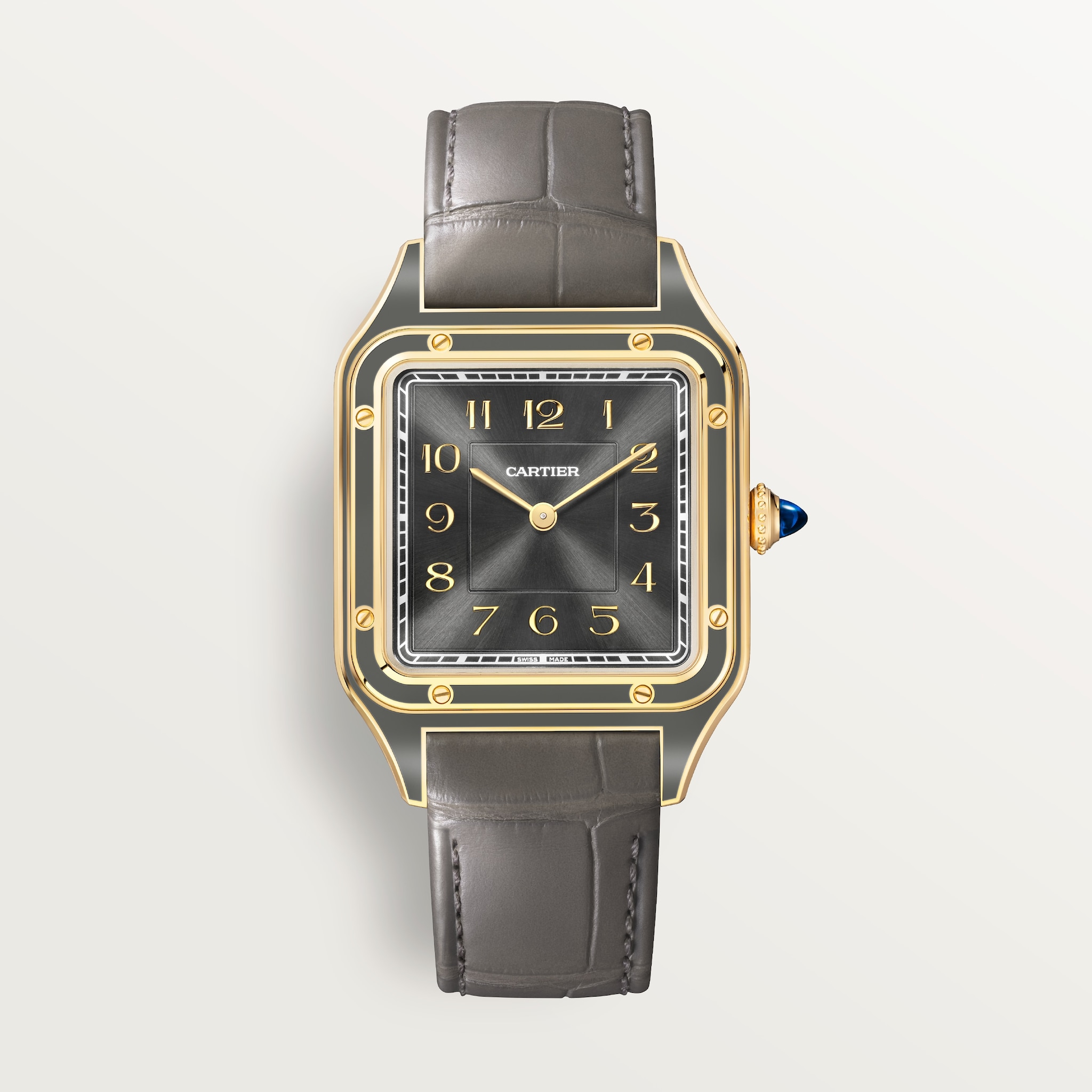 Santos-Dumont watchLarge model, manual movement, yellow gold, leather