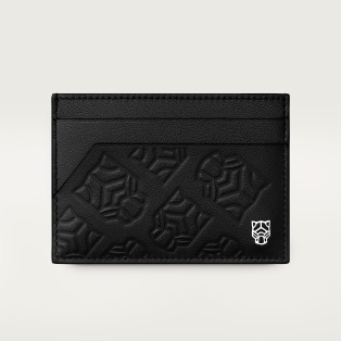Card holder, Panthère Black embossed calfskin, palladium finish