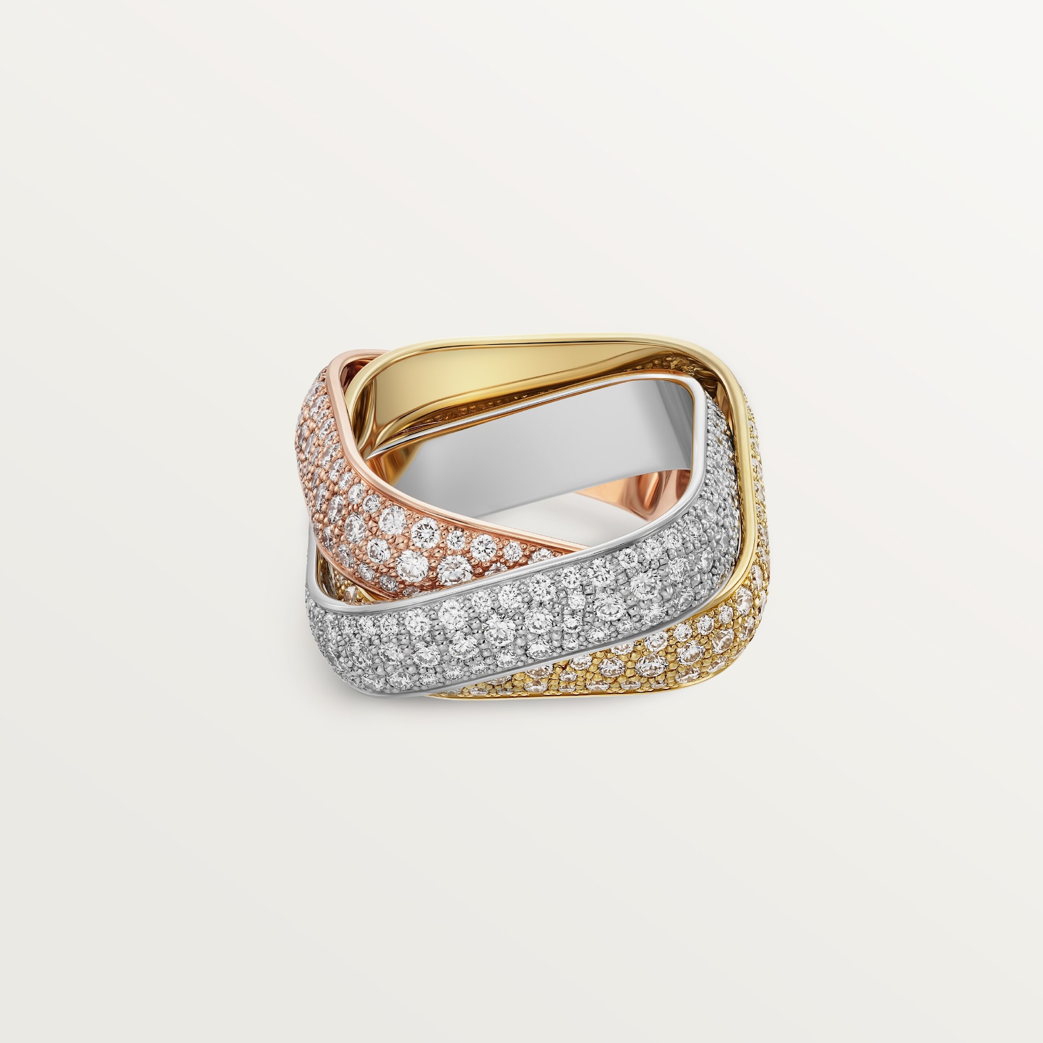 Trinity cushion ringWhite gold, yellow gold, rose gold