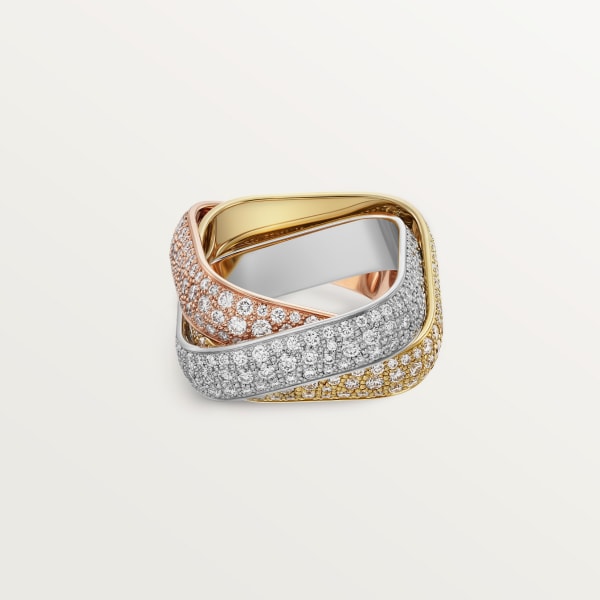 Trinity cushion ring, large model, paved White gold, yellow gold, rose gold