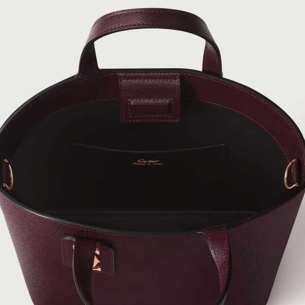 Mini tote bag, C de Cartier Grape textured calfskin, embroidery, rose golden finish