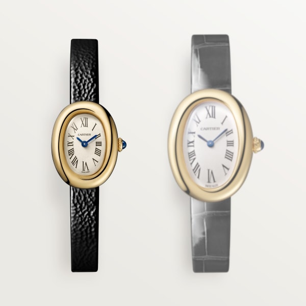 Baignoire watch Mini model, quartz movement, yellow gold, leather
