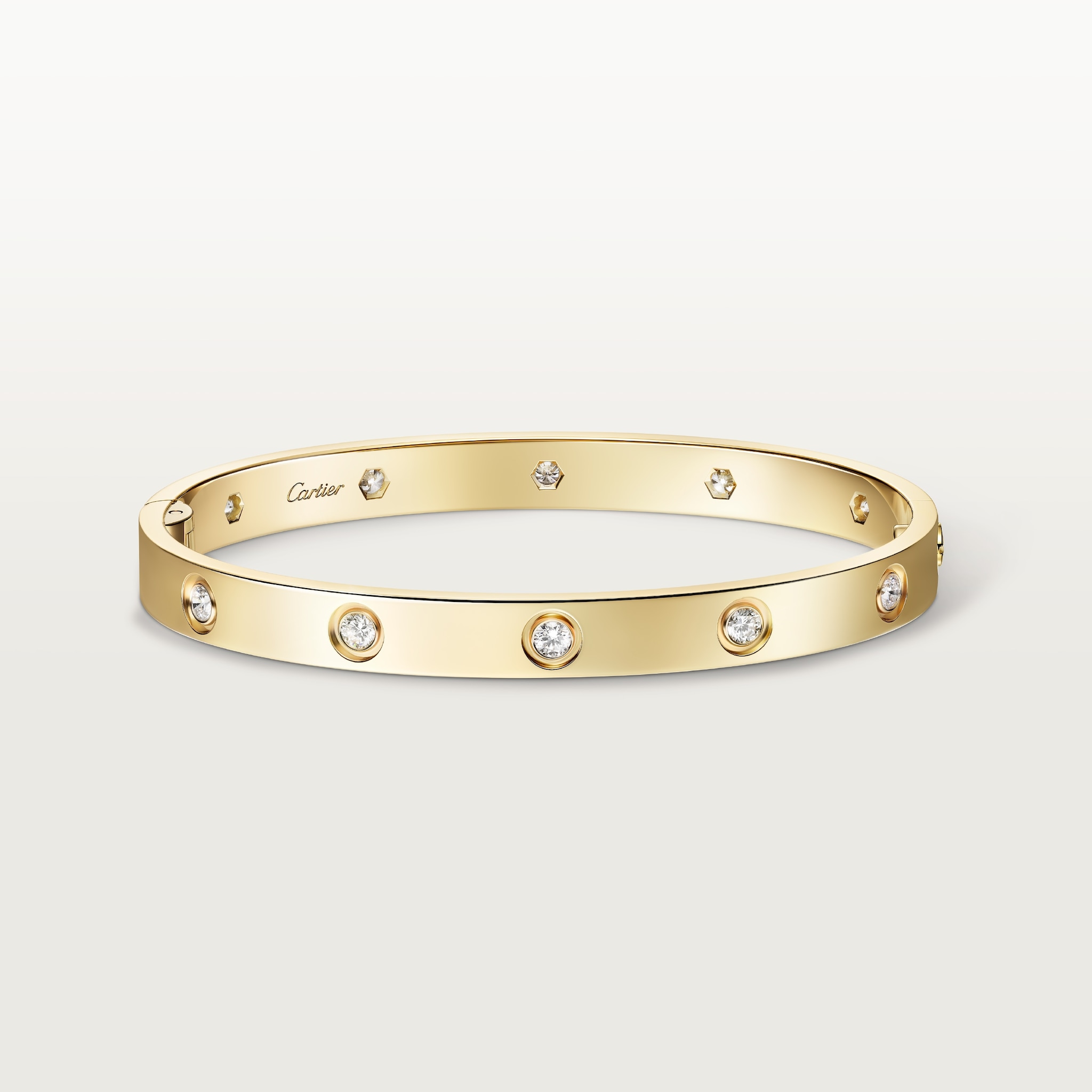 Love bracelet, classic model, 10 diamonds, one screw closureYellow gold, diamonds
