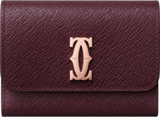 Mini wallet, C de Cartier Grape textured calfskin, rose golden finish