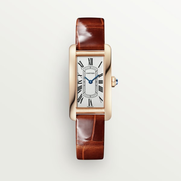 Tank Américaine watch Small model, quartz movement, rose gold, leather