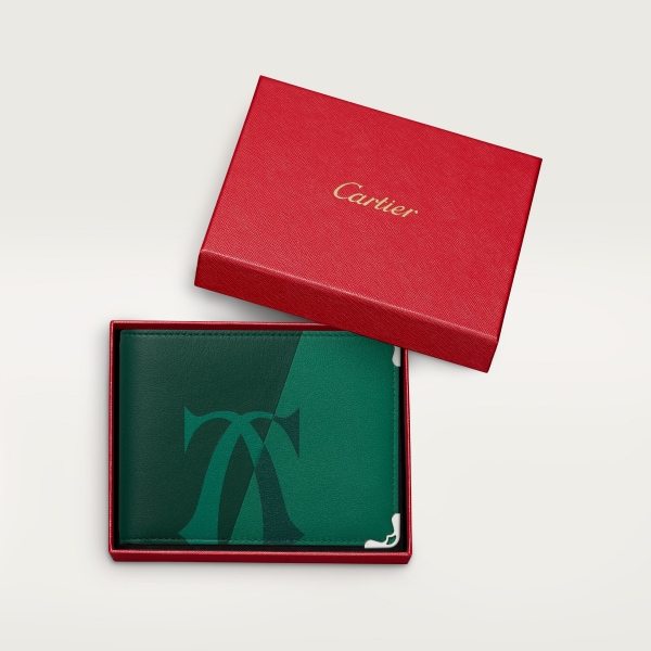 Must de Cartier系列6信用卡皮夹 超大号标识，光面绿色小牛皮，镀钯饰面
