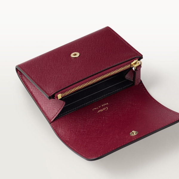 Mini wallet, C de Cartier Cherry red textured calfskin, embroidery, golden finish
