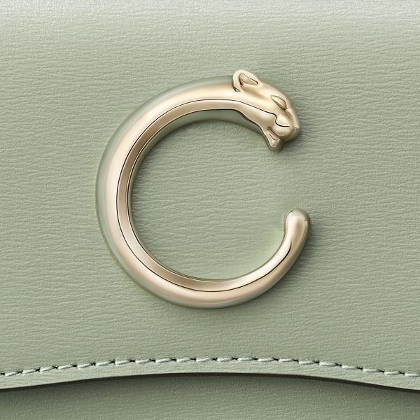 Mini wallet, Panthère C de Cartier Sage green grained calfskin, golden finish
