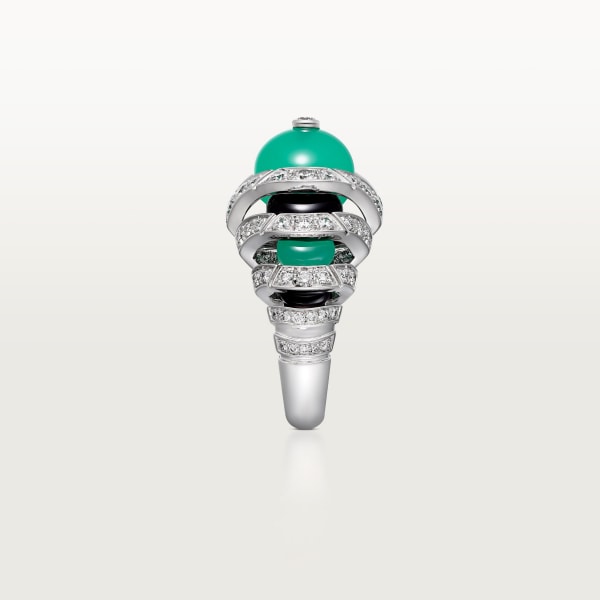 Geometry & Contrast ring White gold, chrysoprase, onyx, diamonds