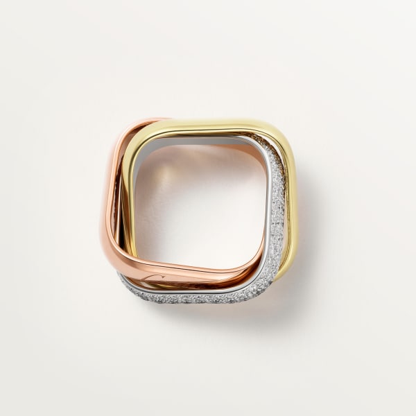 Trinity cushion ring, large model, semi-paved White gold, yellow gold, rose gold, diamonds