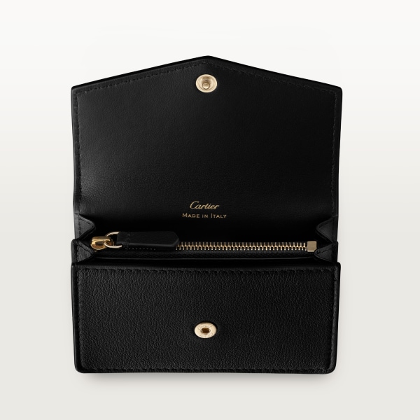 Business card holder with zip, Panthère de Cartier Black quilted calfskin, golden finish