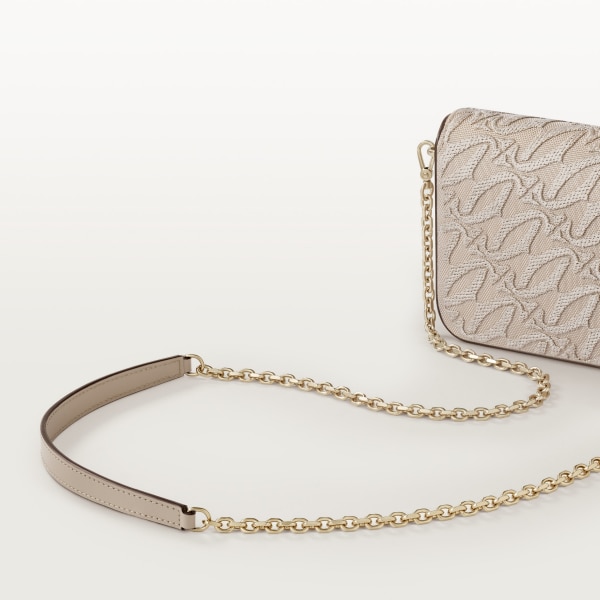 Mini chain bag, C de Cartier Embroidery and beige calfskin, golden finish