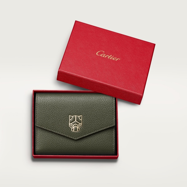 Wallet mini, Panthère Graphique de Cartier Green tea grained calfskin, golden finish
