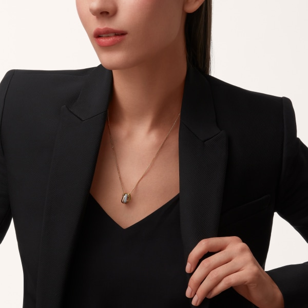 Trinity cushion pendant, semi-paved White gold, yellow gold, rose gold, diamonds