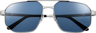 Santos de Cartier太阳眼镜 抛光拉丝镀铂饰面金属，蓝色镜片