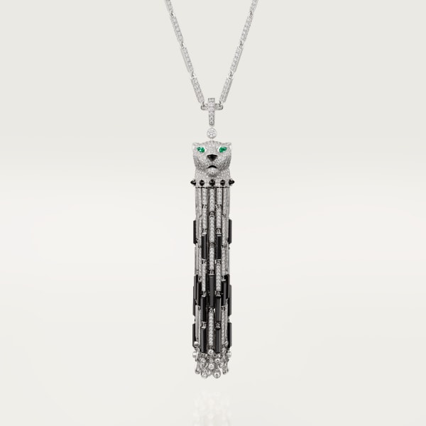 Panthère de Cartier necklace White gold, onyx, emerald, diamonds. 