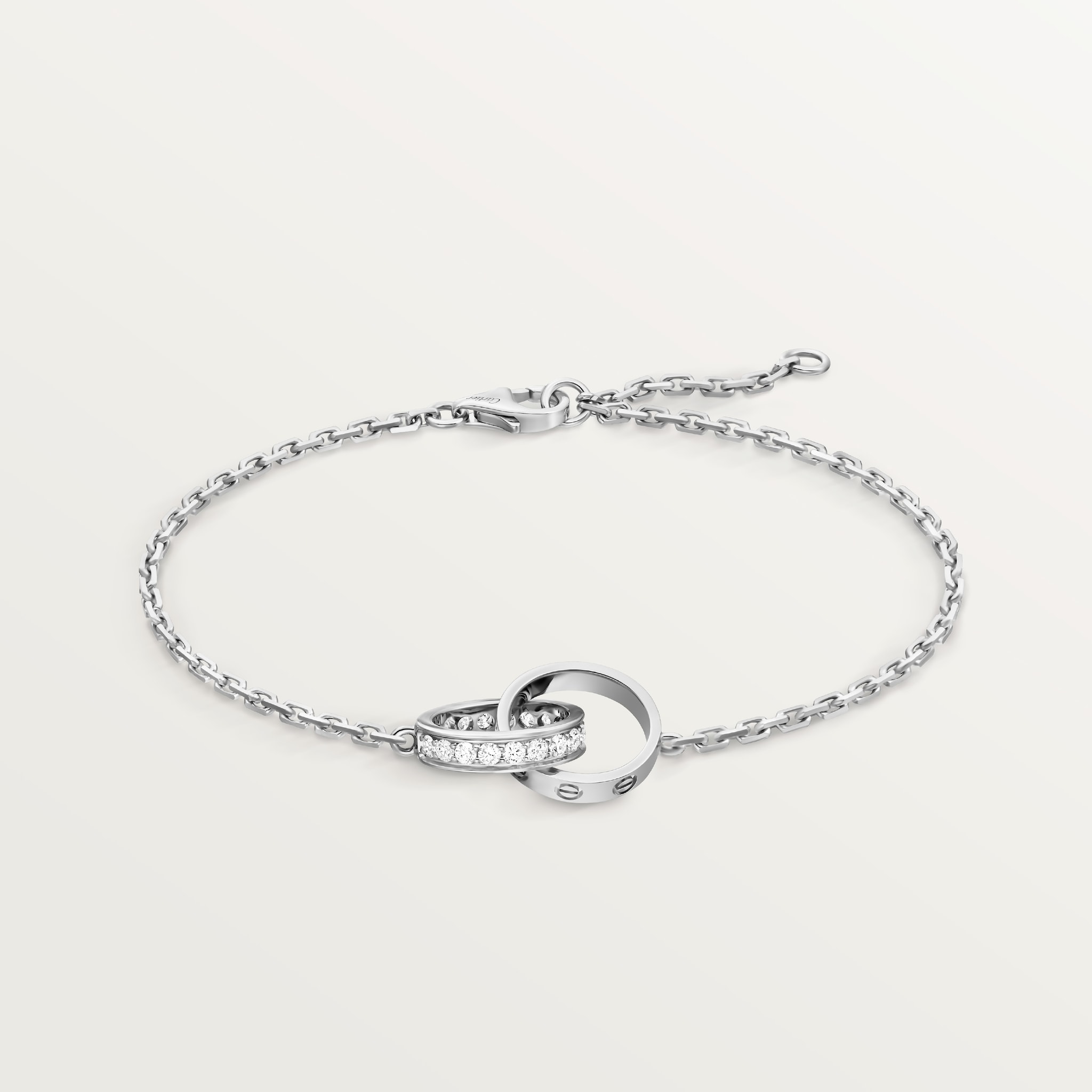 Love bracelet, on chain, semi-pavedWhite gold, diamonds