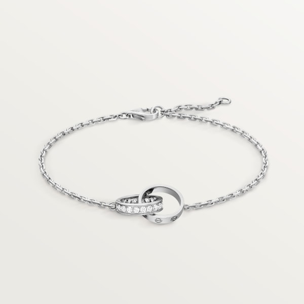Love bracelet, on chain, semi-paved White gold, diamonds