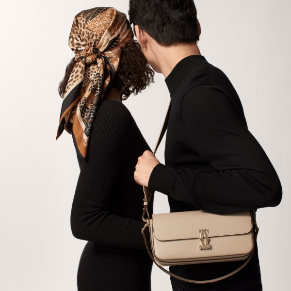91 scarf, Woman with a Panther Beige & caramel silk twill