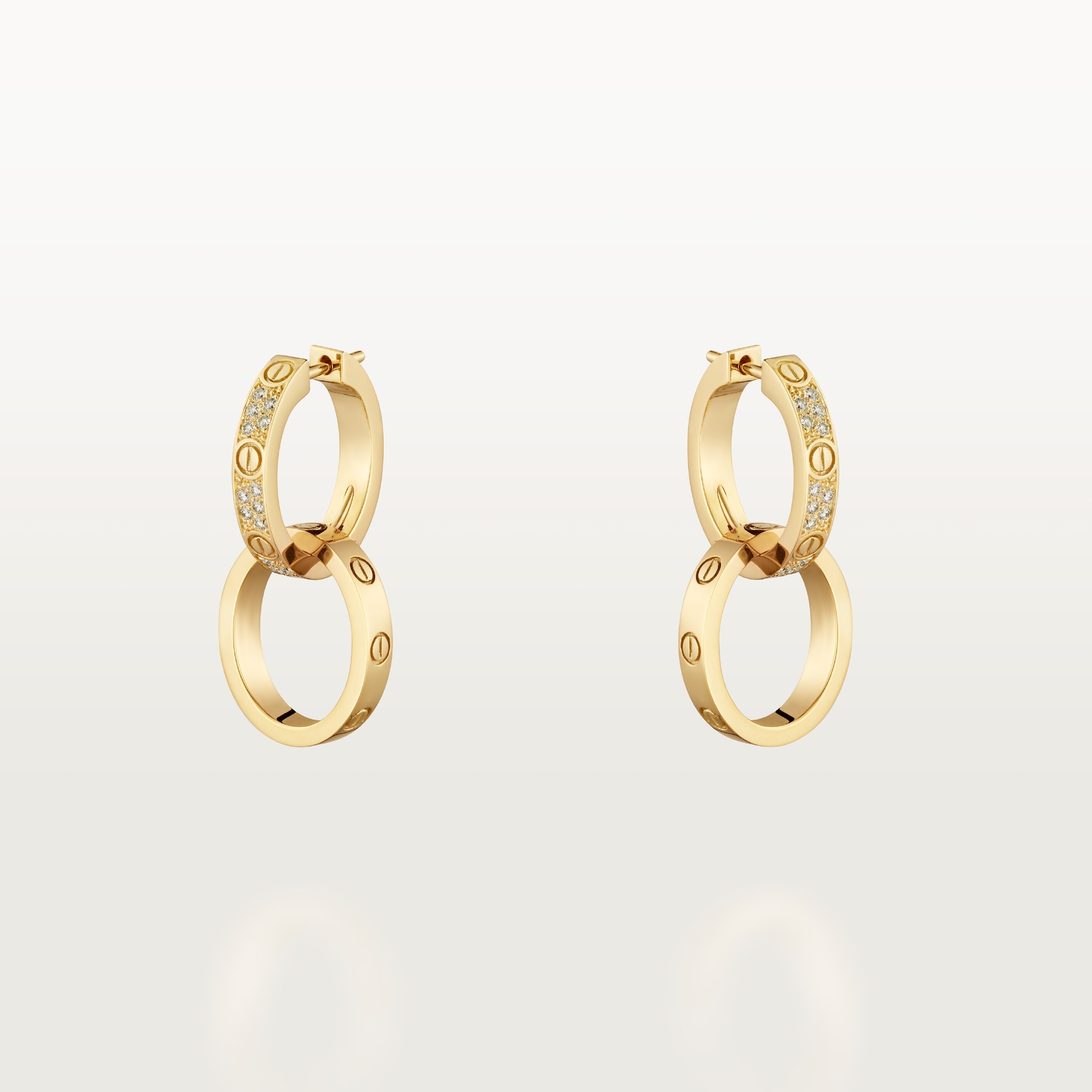 Love earrings, transformable, semi-pavedYellow gold, diamonds