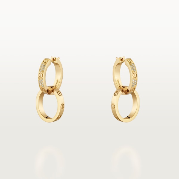 Love earrings, transformable, semi-paved Yellow gold, diamonds