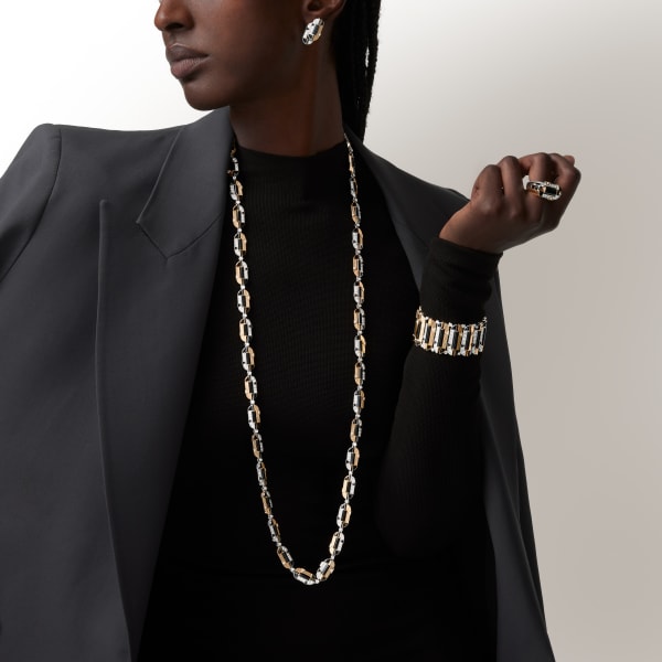 Géométrie & Contrastes necklace, onyx, transformable, paved Yellow gold, white gold, onyx, diamonds