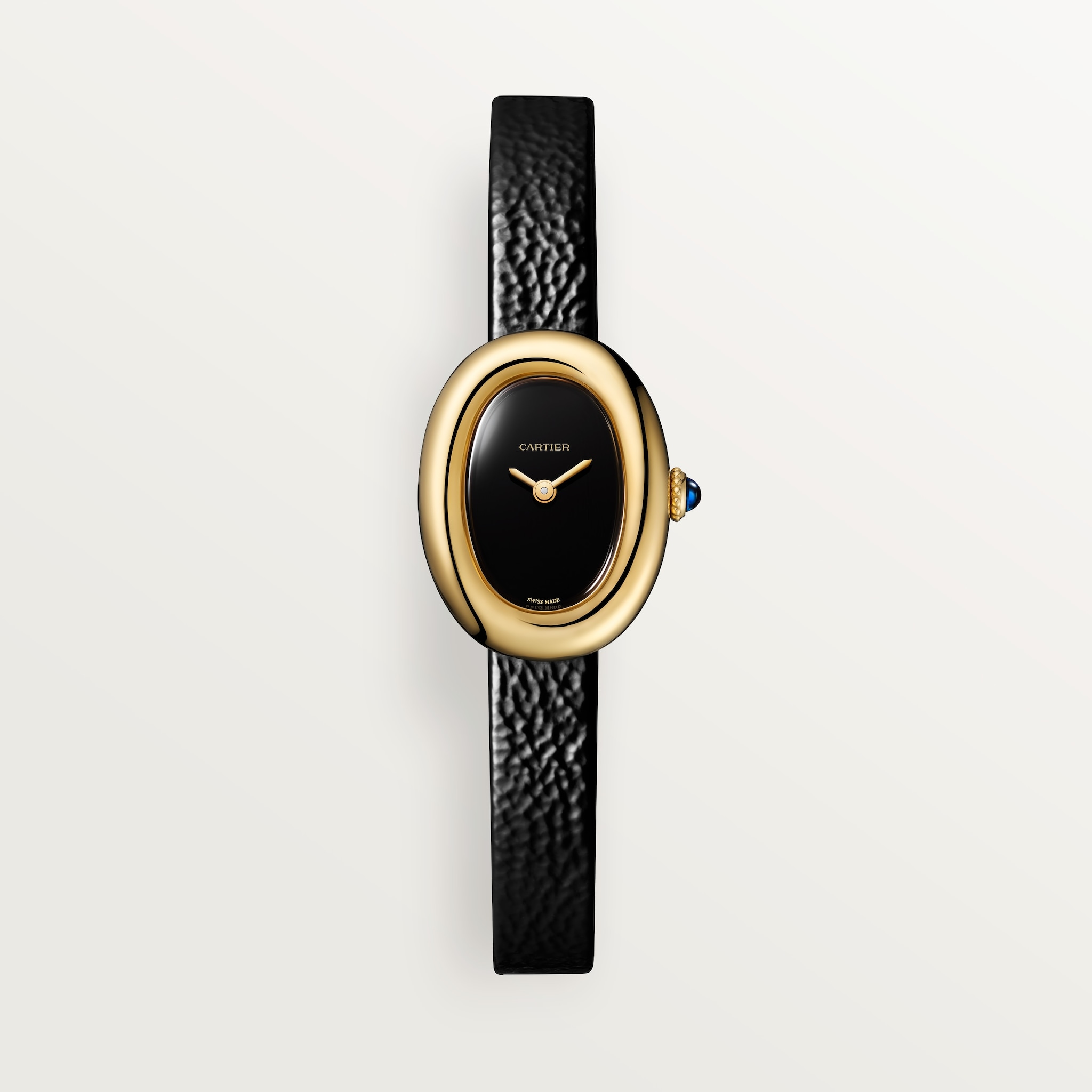 Baignoire watchMini model, quartz movement, yellow gold, leather