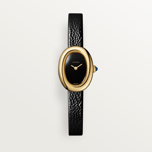 Baignoire watch Mini model, quartz movement, yellow gold, leather
