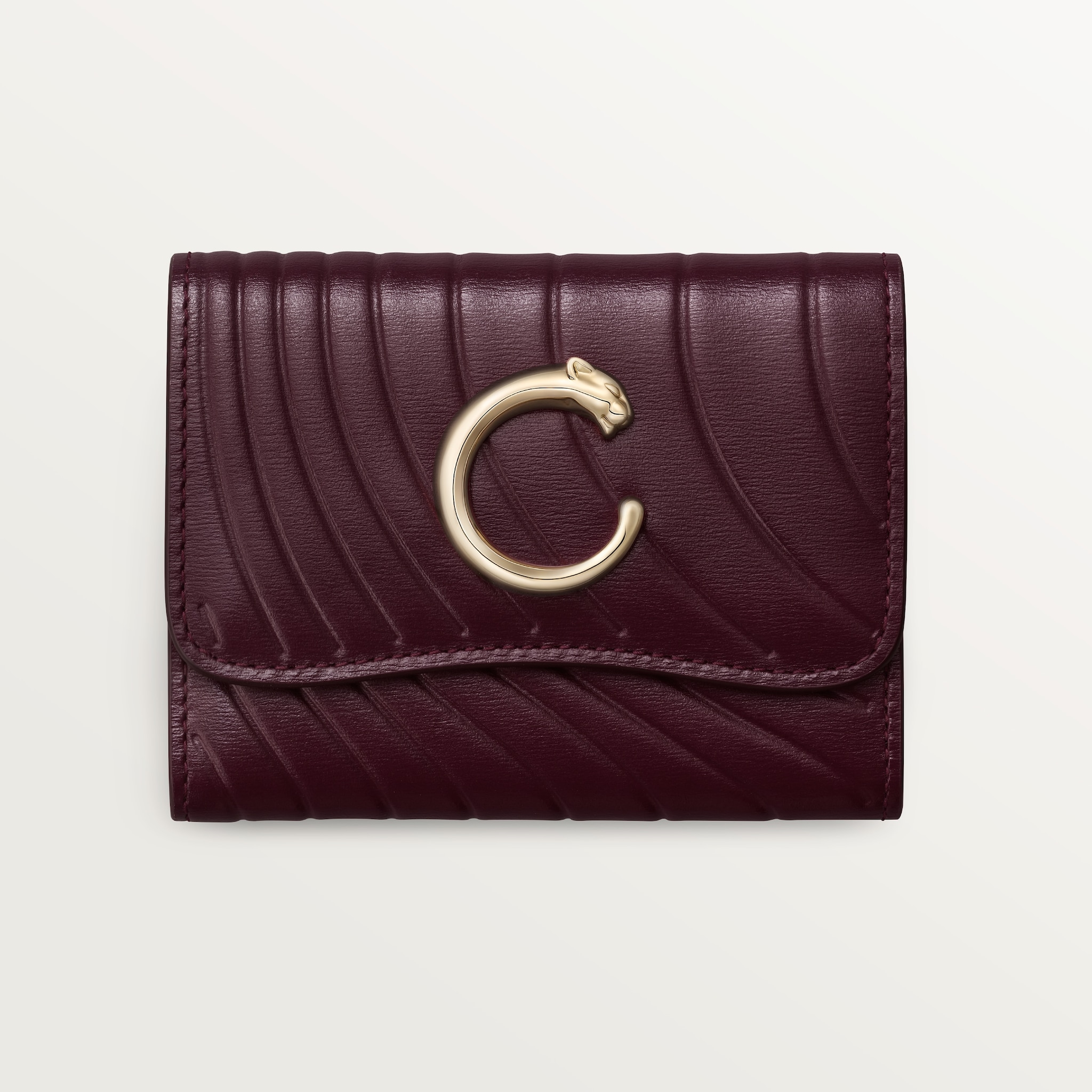 Wallet, Panther CGrape calfskin, embossed Cartier signature motif, golden finish