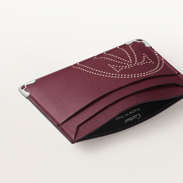 Double card holder, Must de Cartier Bordeaux calfskin with XL dots logo print, palladium finish