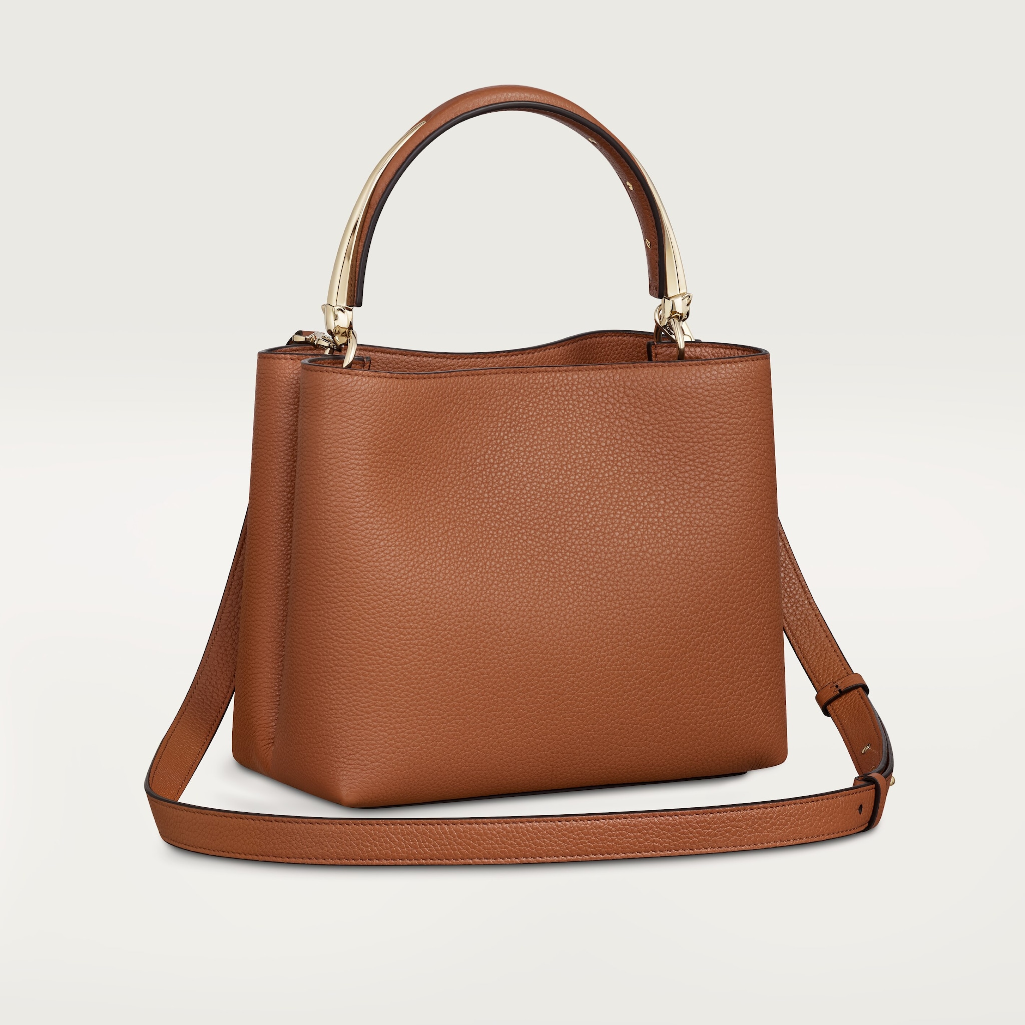Top handle bag small model, Panthère de CartierHandle bag, caramel grained calfskin, golden finish